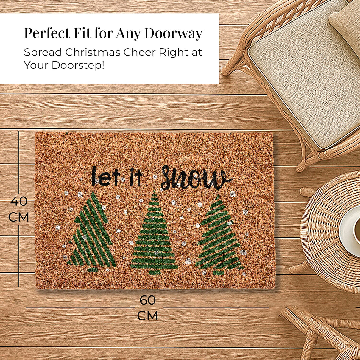 Let It Snow Bleached Print Coir Doormat (60 x 40 cm) 8194791 5