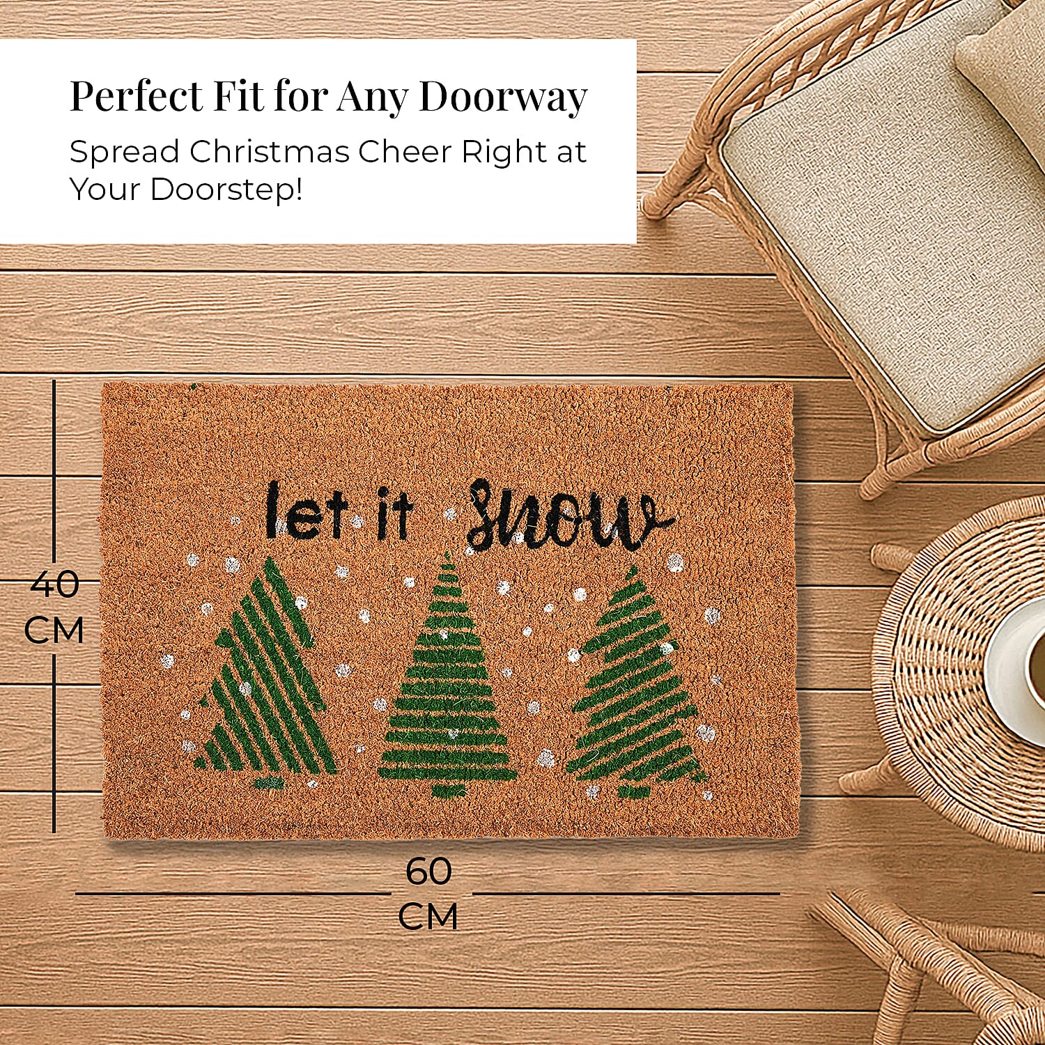 Let It Snow Bleached Print Coir Doormat (60 x 40 cm) 8194791 5