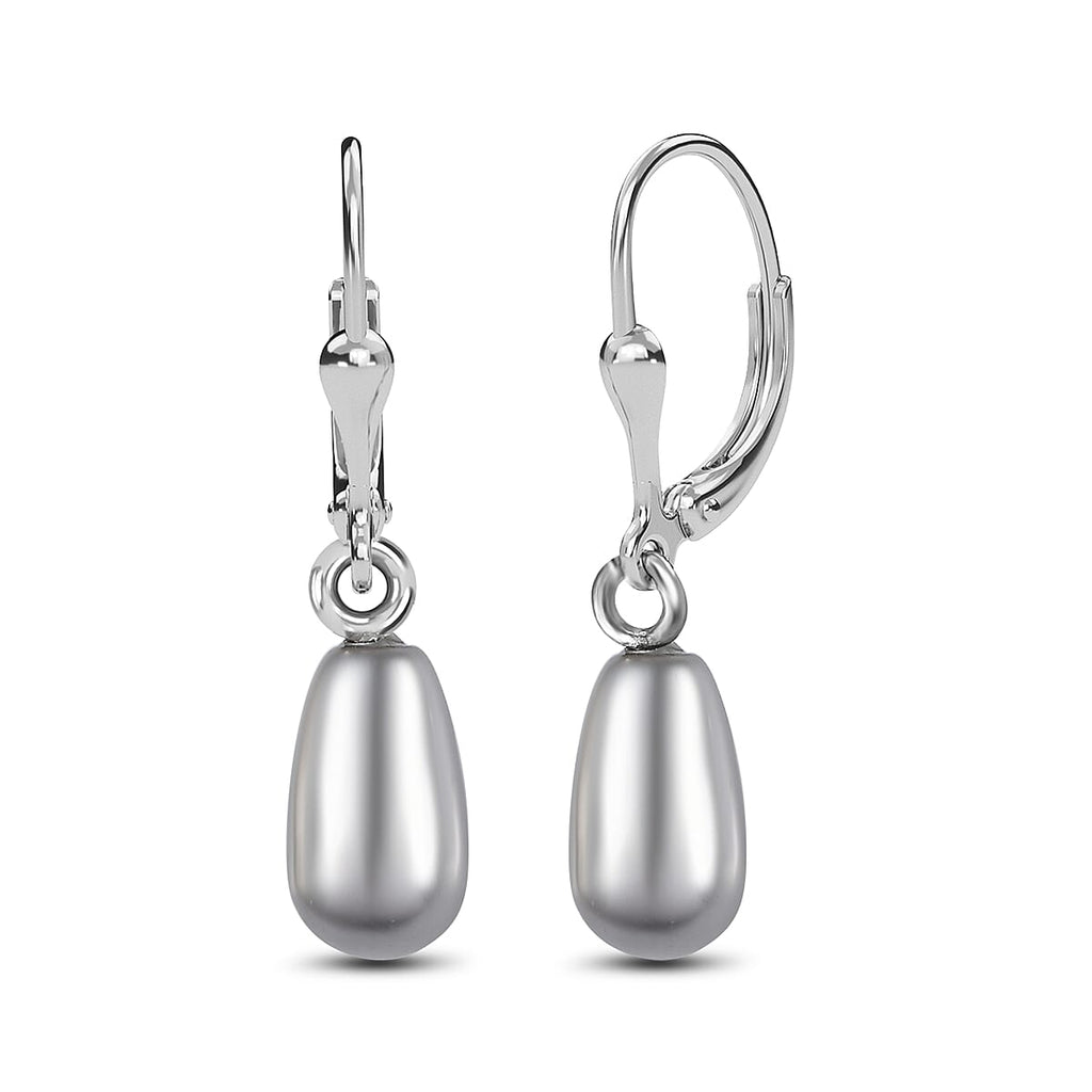 Light Grey Pearl Finest Austrian Crystal Earrings in Platinum Overlay Sterling Silver 7.45 Ct.