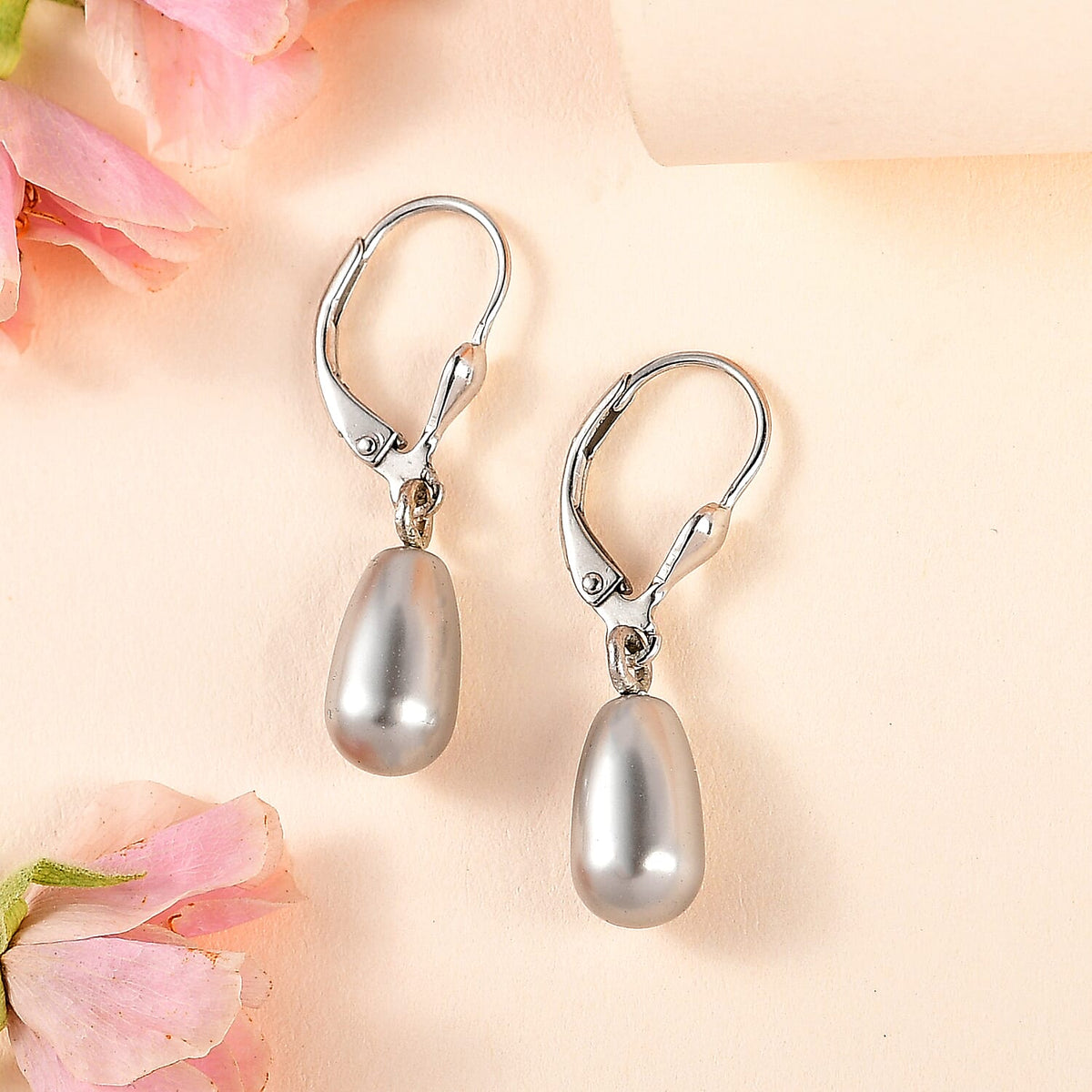 Light Grey Pearl Finest Austrian Crystal Earrings in Platinum Overlay Sterling Silver 7.45 Ct. 7657877 1