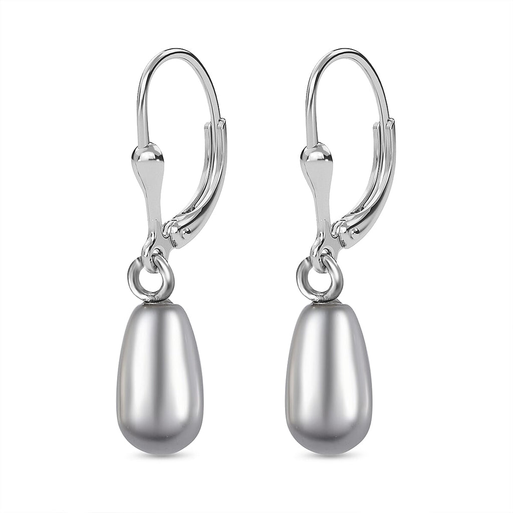 Light Grey Pearl Finest Austrian Crystal Earrings in Platinum Overlay Sterling Silver 7.45 Ct.