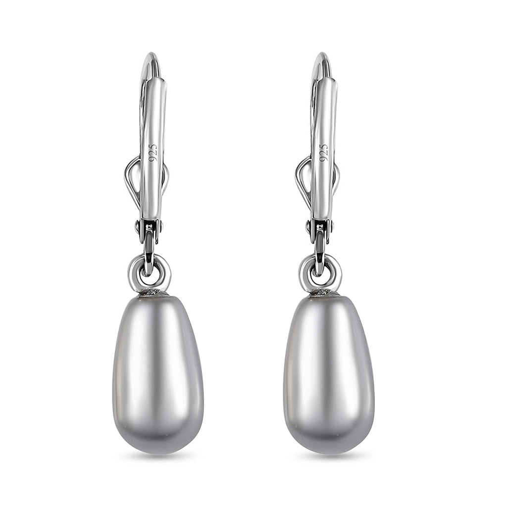 Light Grey Pearl Finest Austrian Crystal Earrings in Platinum Overlay Sterling Silver 7.45 Ct.