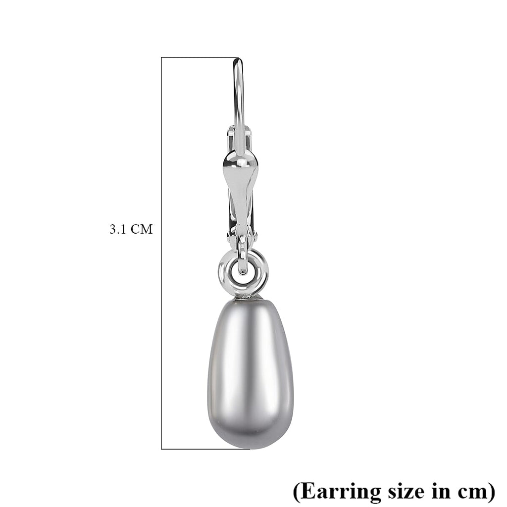 Light Grey Pearl Finest Austrian Crystal Earrings in Platinum Overlay Sterling Silver 7.45 Ct.
