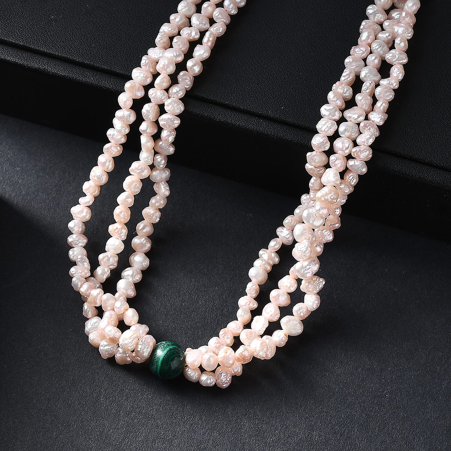 Light Pick Dyed Pearl &amp; Malachite Stone Endless Necklace (Size 34) 280.00 Ct. 8257805 2