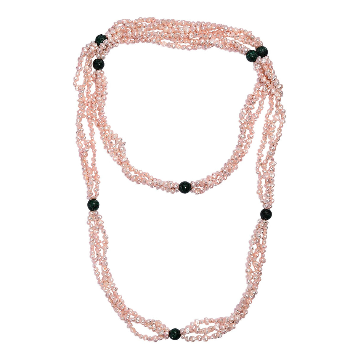 Light Pick Dyed Pearl &amp; Malachite Stone Endless Necklace (Size 34) 280.00 Ct. 8257805 3