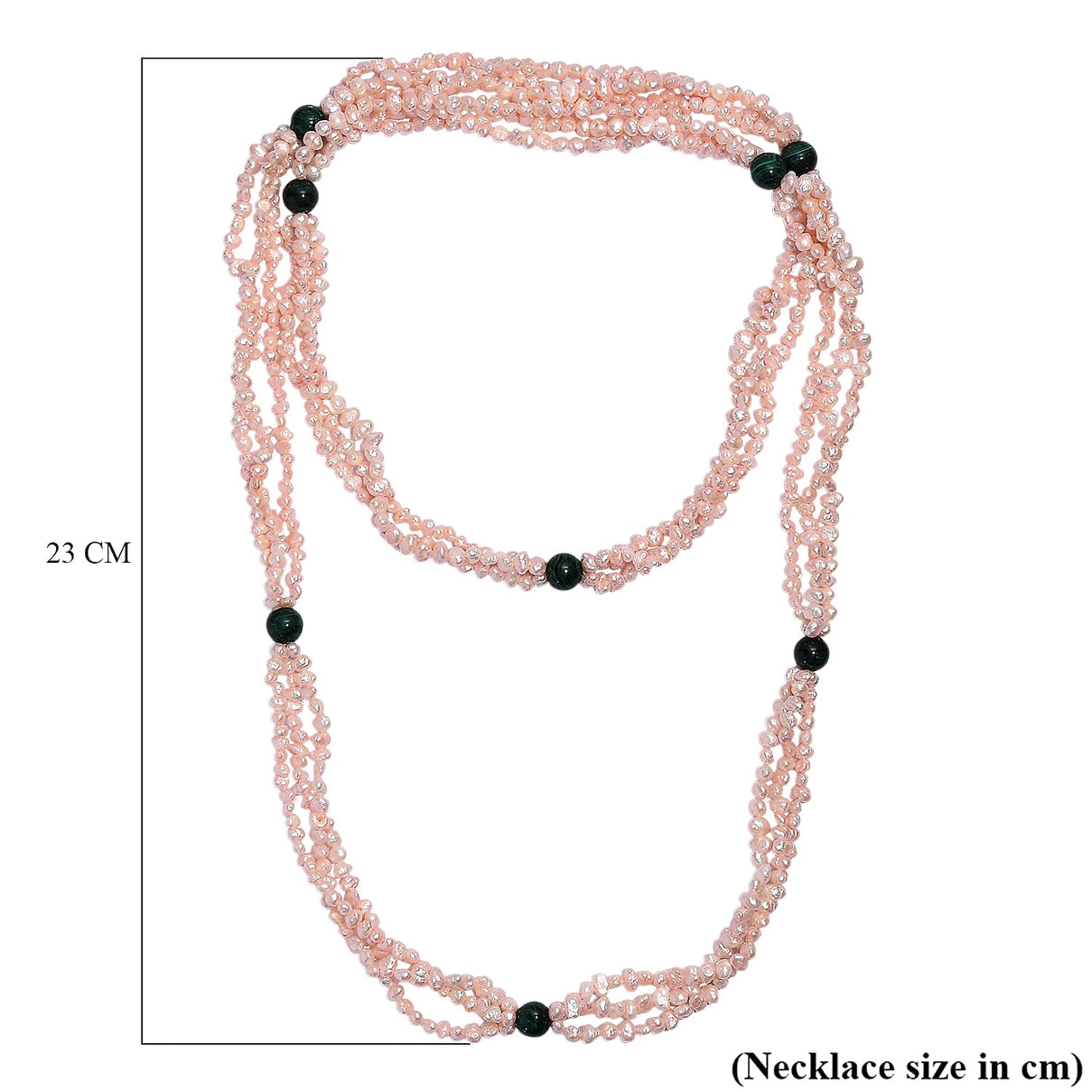 Light Pick Dyed Pearl &amp; Malachite Stone Endless Necklace (Size 34) 280.00 Ct. 8257805 5