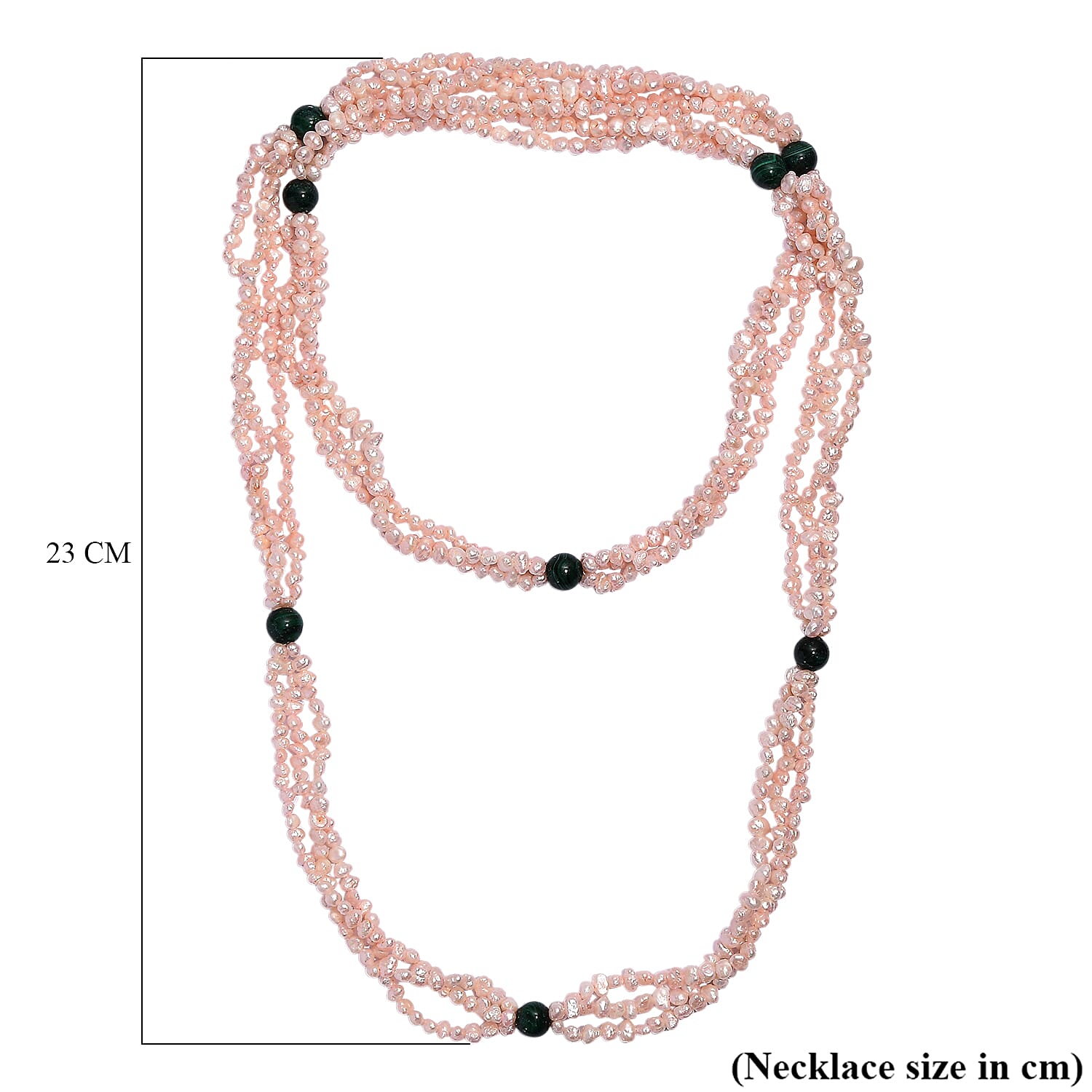 Light Pick Dyed Pearl &amp; Malachite Stone Endless Necklace (Size 34) 280.00 Ct. 8257805 5