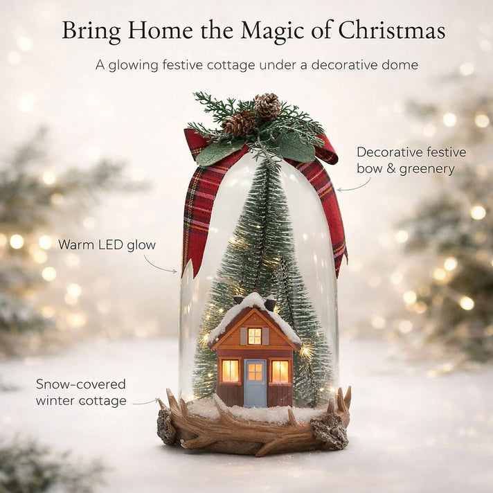 Light-up Christmas Cottage in a Dome 7814519 2