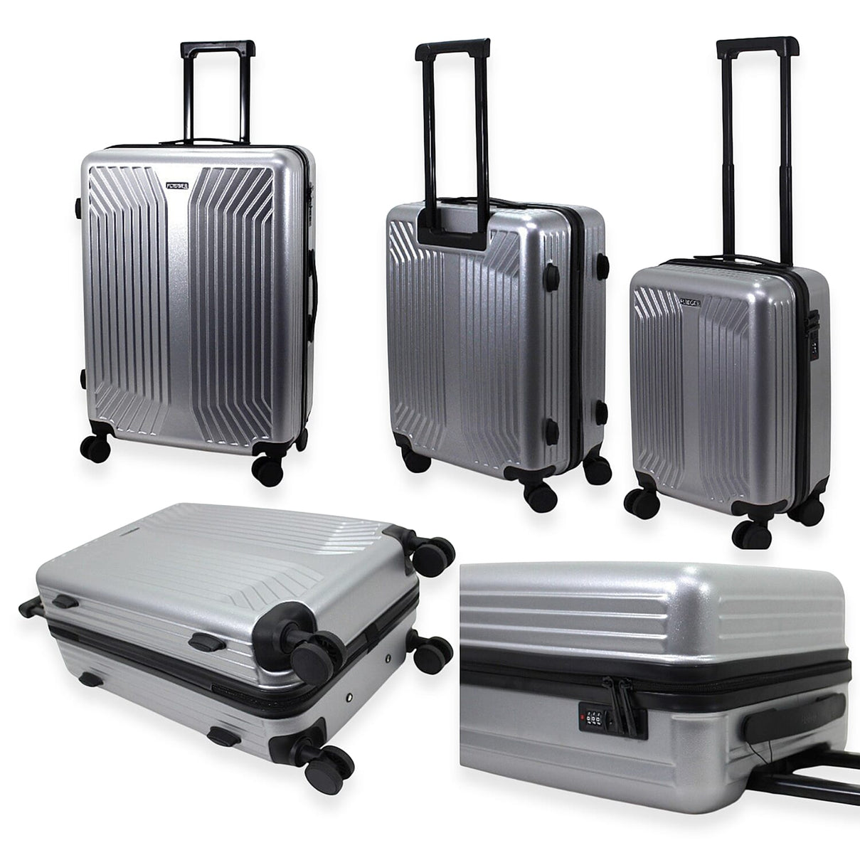 Lightweight Airline Approved Cabin Travel Luggage Suitcase with 360 Degree Wheels. Small, Medium and Large Sizes. (55x35x20cm, 70x52x27cm, 80x59x32cm) 34L-82L-131L Capacity - Silver 8562039 0