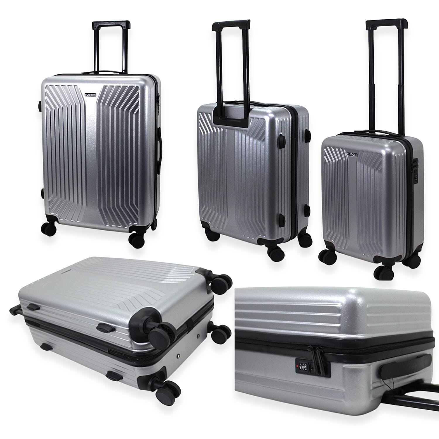 Lightweight Airline Approved Cabin Travel Luggage Suitcase with 360 Degree Wheels. Small, Medium and Large Sizes. (55x35x20cm, 70x52x27cm, 80x59x32cm) 34L-82L-131L Capacity - Silver 8562039 0