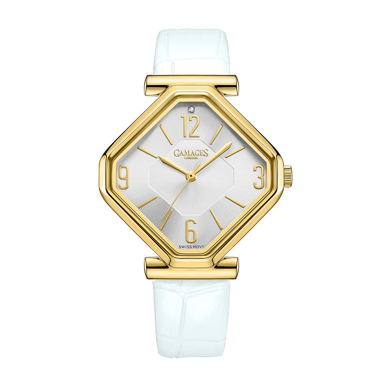 Limited Edition - Gamages Of London Ladies Diamond Stature Ladies Watch with Leather Strap - White 7270460 0