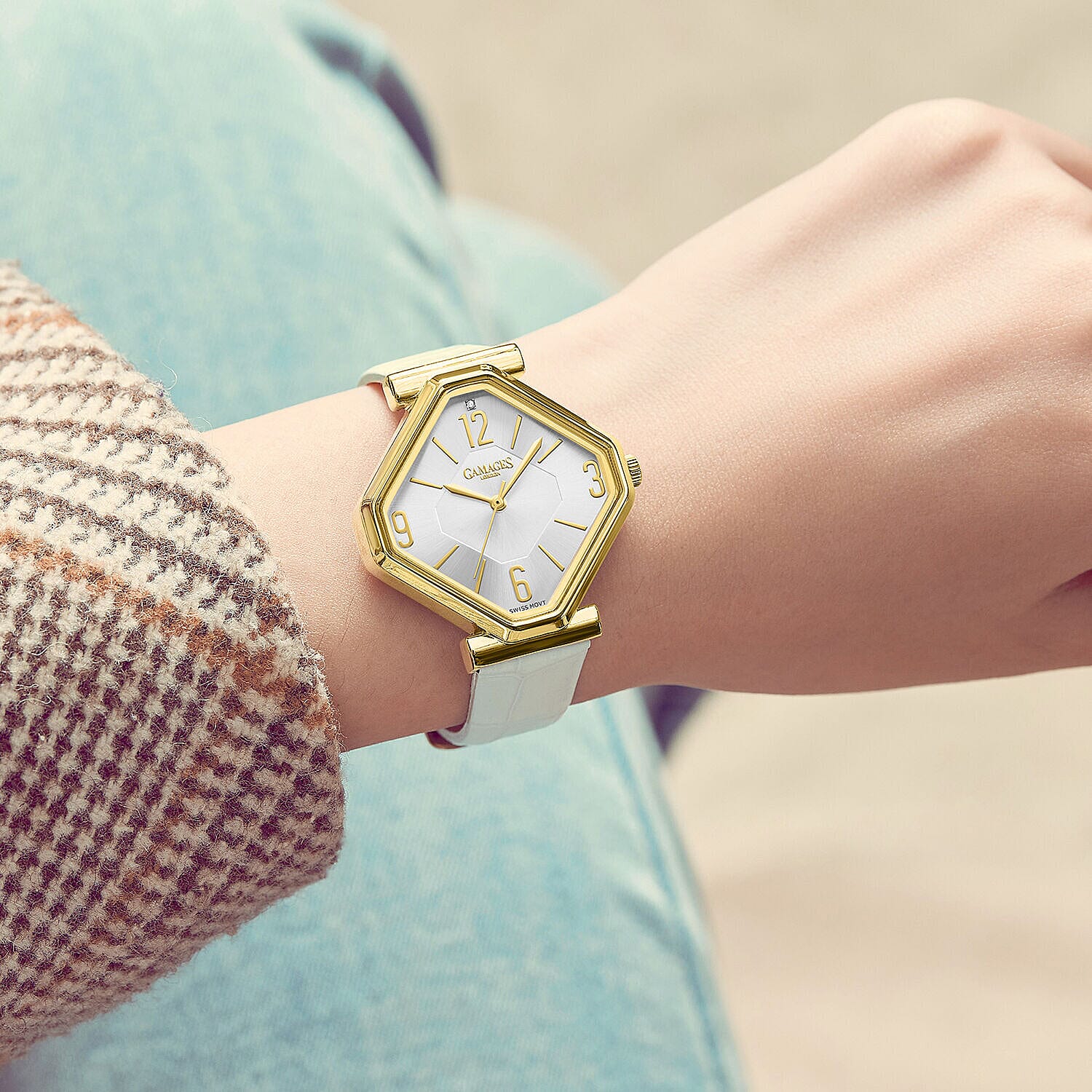 Limited Edition - Gamages Of London Ladies Diamond Stature Ladies Watch with Leather Strap - White 7270460 2
