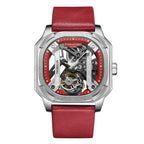 Limited Edition Swan - Edgar Hand Assembled Vortex Tourbillon Automatic Skeleton Dial WR Watch With Red Leather Bracelet