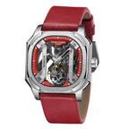 Limited Edition Swan - Edgar Hand Assembled Vortex Tourbillon Automatic Skeleton Dial WR Watch With Red Leather Bracelet