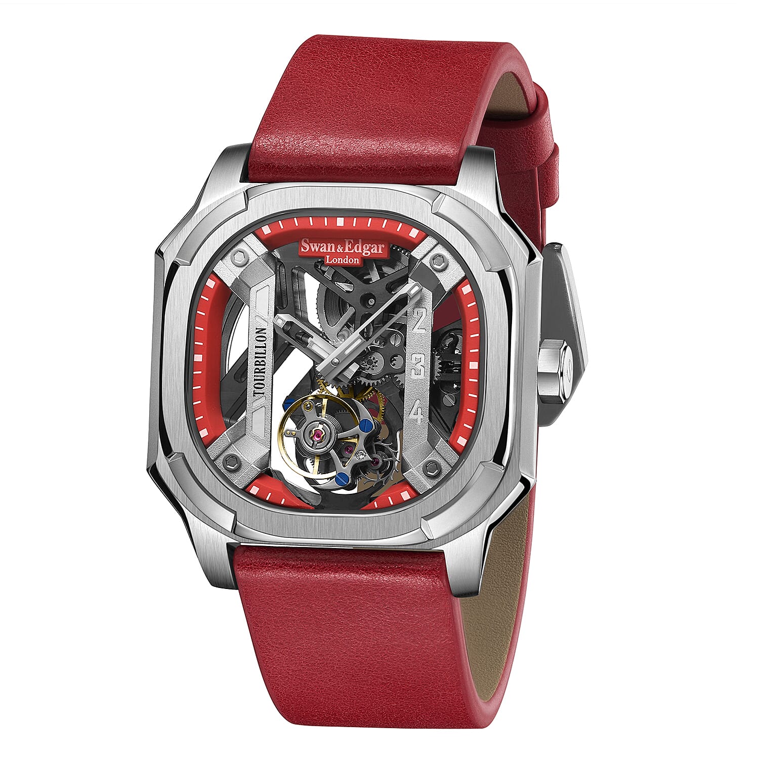 Limited Edition Swan - Edgar Hand Assembled Vortex Tourbillon Automatic Skeleton Dial WR Watch With Red Leather Bracelet 7667224 1