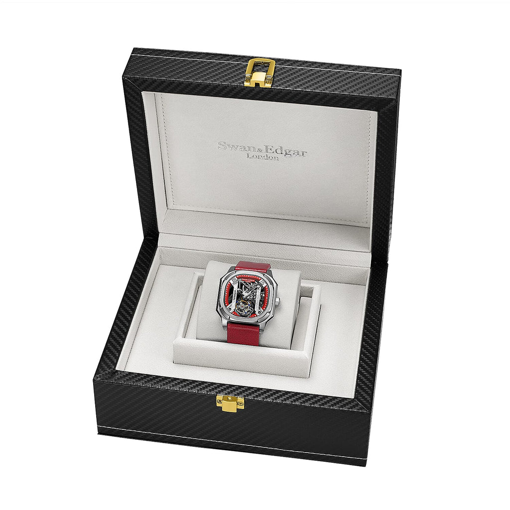 Limited Edition Swan - Edgar Hand Assembled Vortex Tourbillon Automatic Skeleton Dial WR Watch With Red Leather Bracelet
