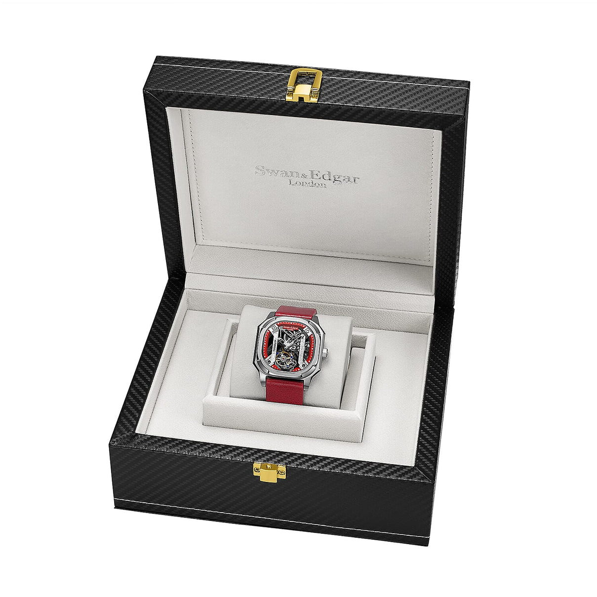 Limited Edition Swan - Edgar Hand Assembled Vortex Tourbillon Automatic Skeleton Dial WR Watch With Red Leather Bracelet 7667224 4