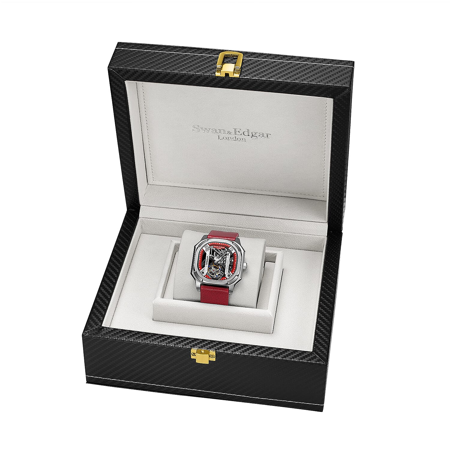 Limited Edition Swan - Edgar Hand Assembled Vortex Tourbillon Automatic Skeleton Dial WR Watch With Red Leather Bracelet 7667224 4