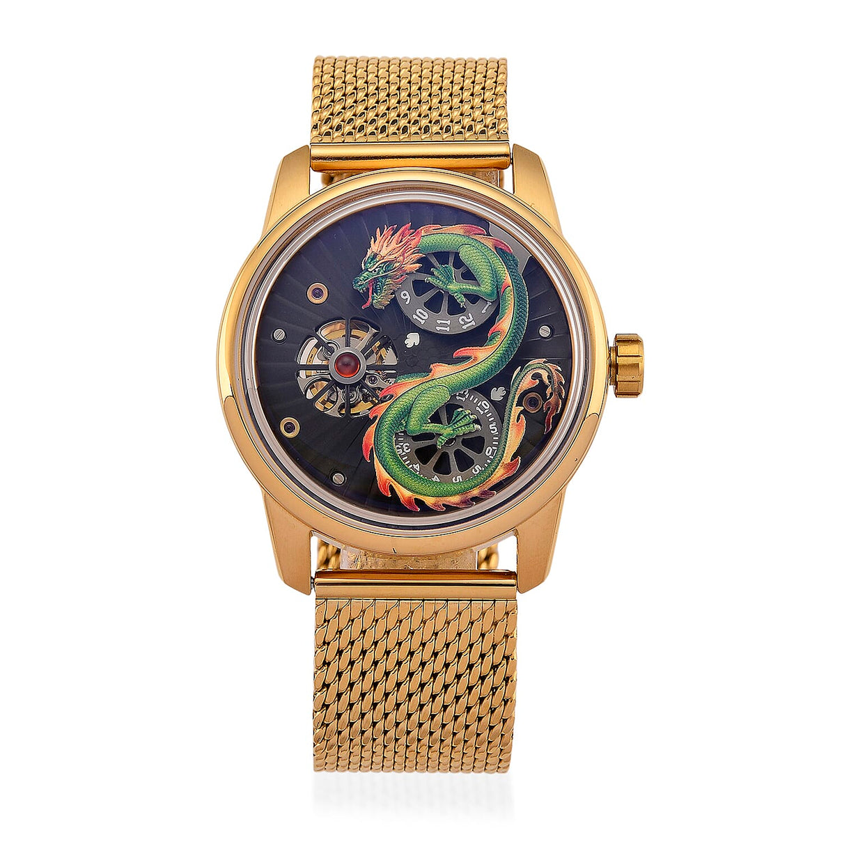 Limited Edition William Hunt London Dragon Watch with Automatic Movt. 5 ATM Water Resistancy, Blue Sapphire Crystal Dial and Adjustable Milanese Strap - Gold 8309874 0