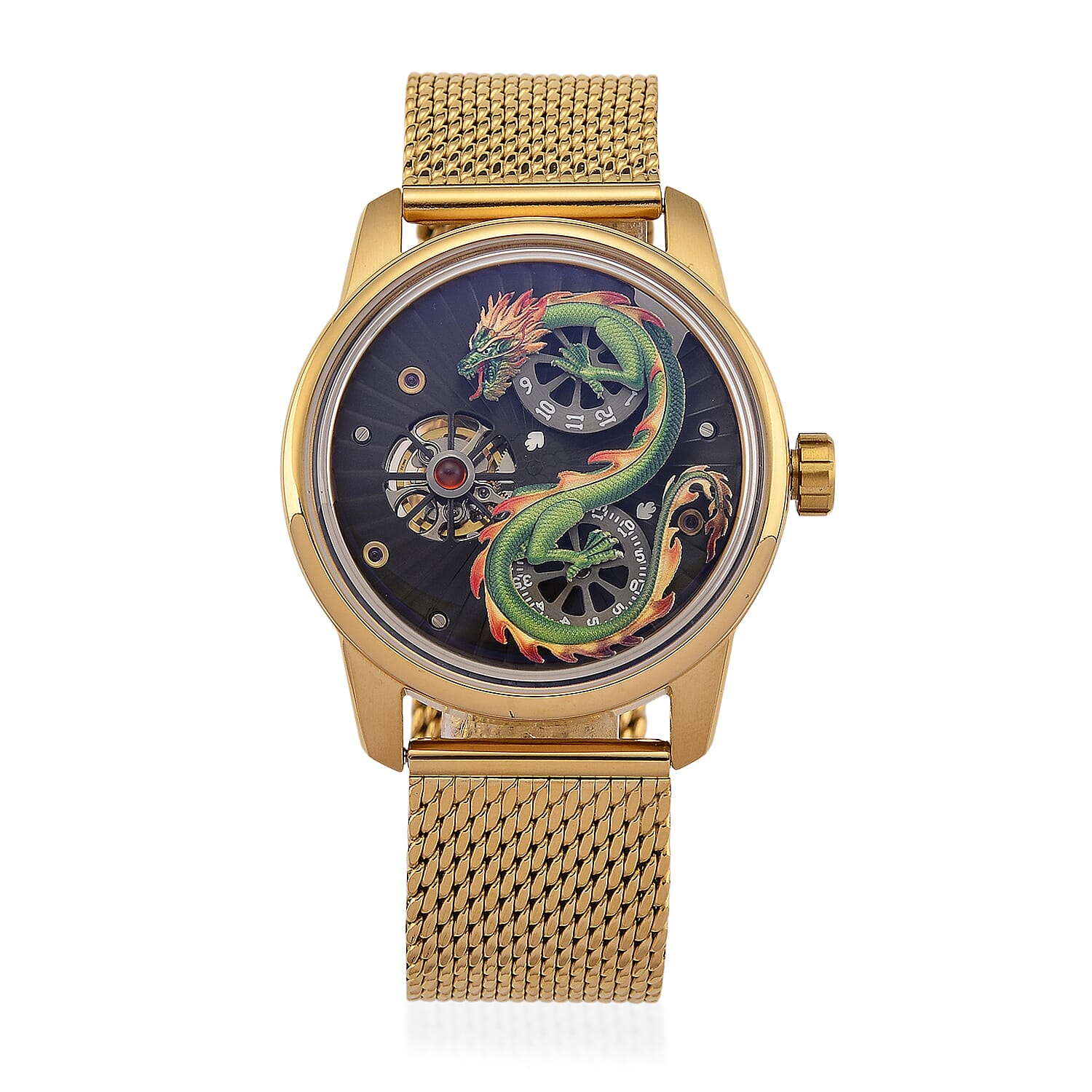 Limited Edition William Hunt London Dragon Watch with Automatic Movt. 5 ATM Water Resistancy, Blue Sapphire Crystal Dial and Adjustable Milanese Strap - Gold 8309874 0