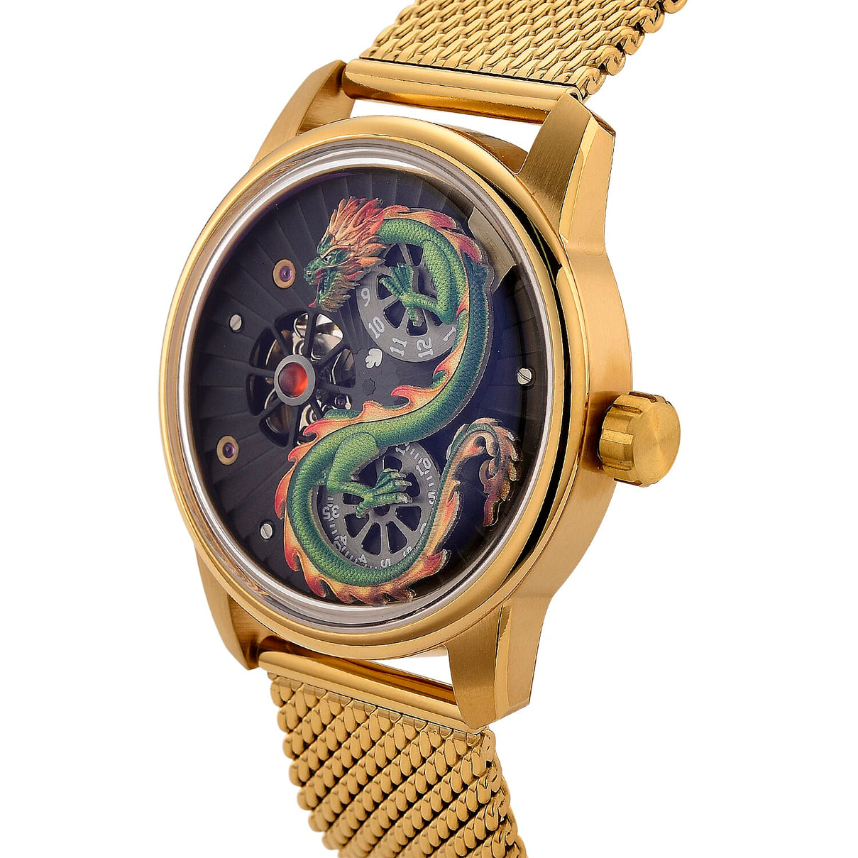 Limited Edition William Hunt London Dragon Watch with Automatic Movt. 5 ATM Water Resistancy, Blue Sapphire Crystal Dial and Adjustable Milanese Strap - Gold 8309874 3