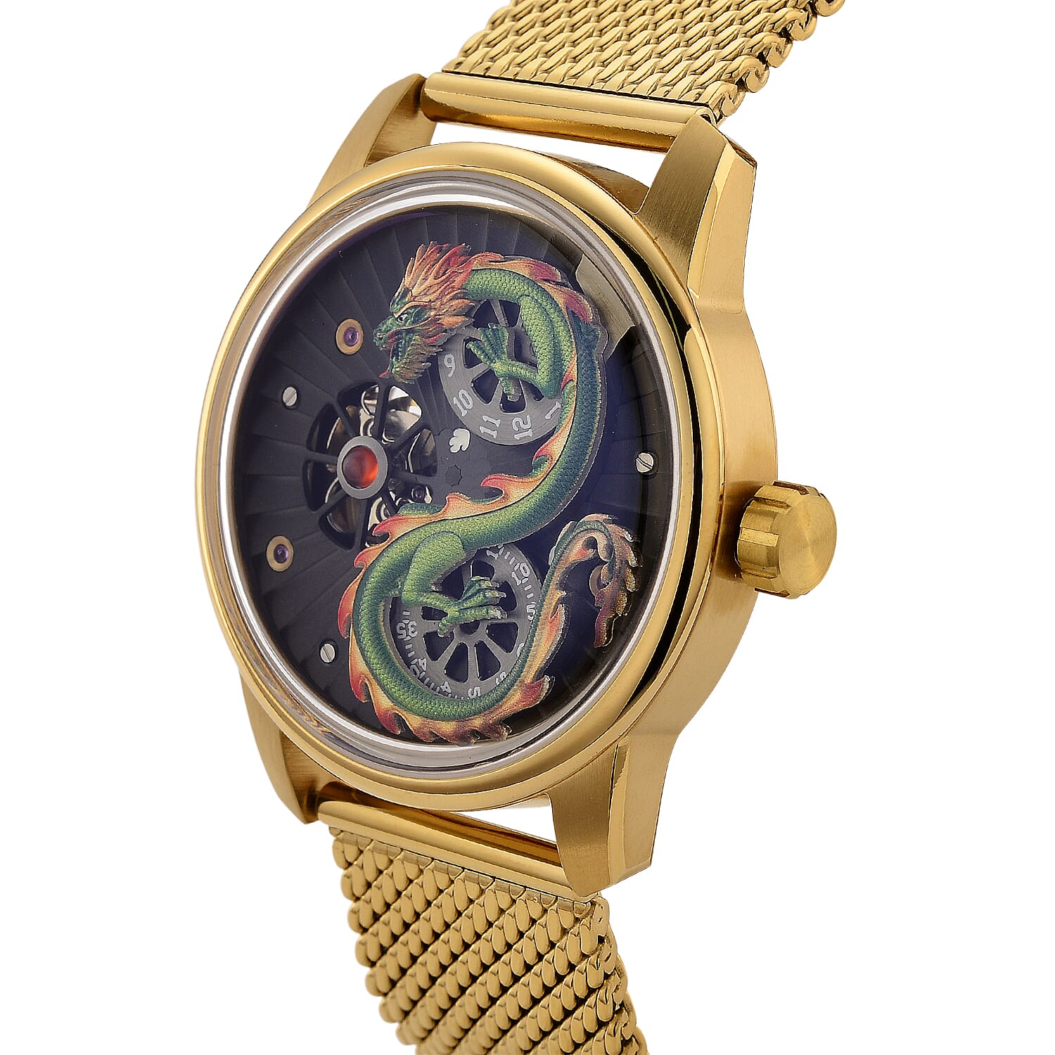 Limited Edition William Hunt London Dragon Watch with Automatic Movt. 5 ATM Water Resistancy, Blue Sapphire Crystal Dial and Adjustable Milanese Strap - Gold 8309874 3