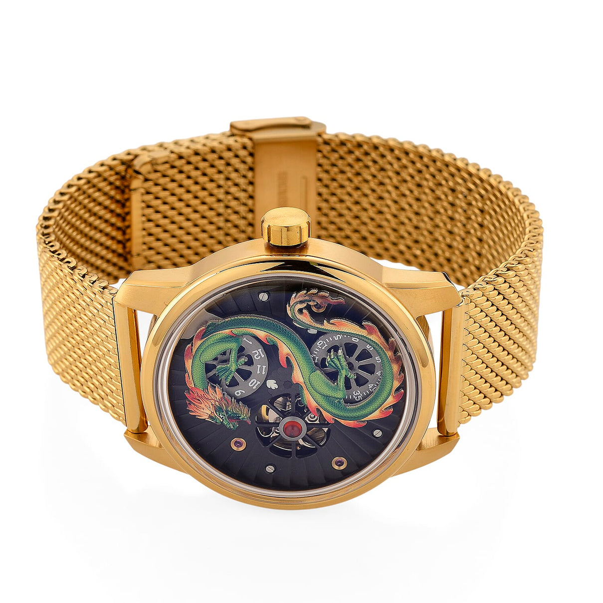 Limited Edition William Hunt London Dragon Watch with Automatic Movt. 5 ATM Water Resistancy, Blue Sapphire Crystal Dial and Adjustable Milanese Strap - Gold 8309874 4