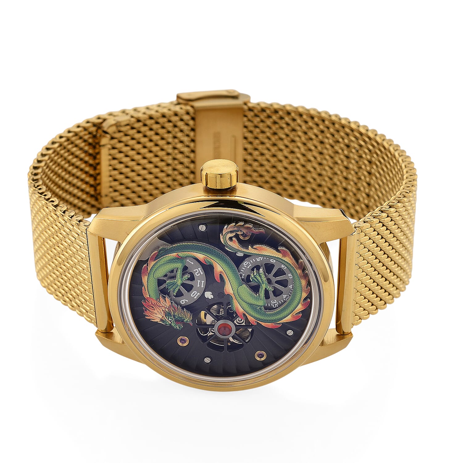 Limited Edition William Hunt London Dragon Watch with Automatic Movt. 5 ATM Water Resistancy, Blue Sapphire Crystal Dial and Adjustable Milanese Strap - Gold 8309874 4