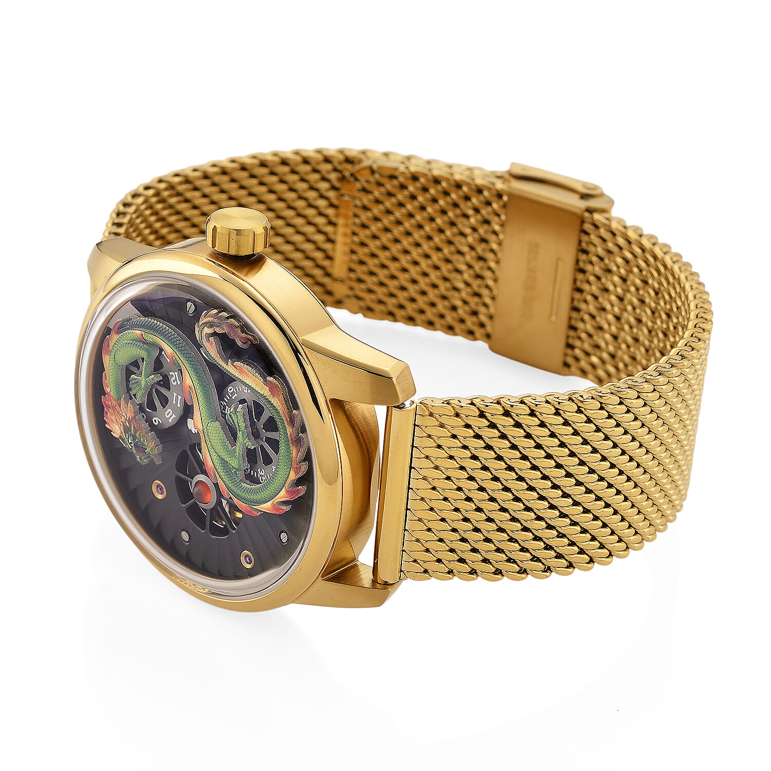 Limited Edition William Hunt London Dragon Watch with Automatic Movt. 5 ATM Water Resistancy, Blue Sapphire Crystal Dial and Adjustable Milanese Strap - Gold 8309874 5