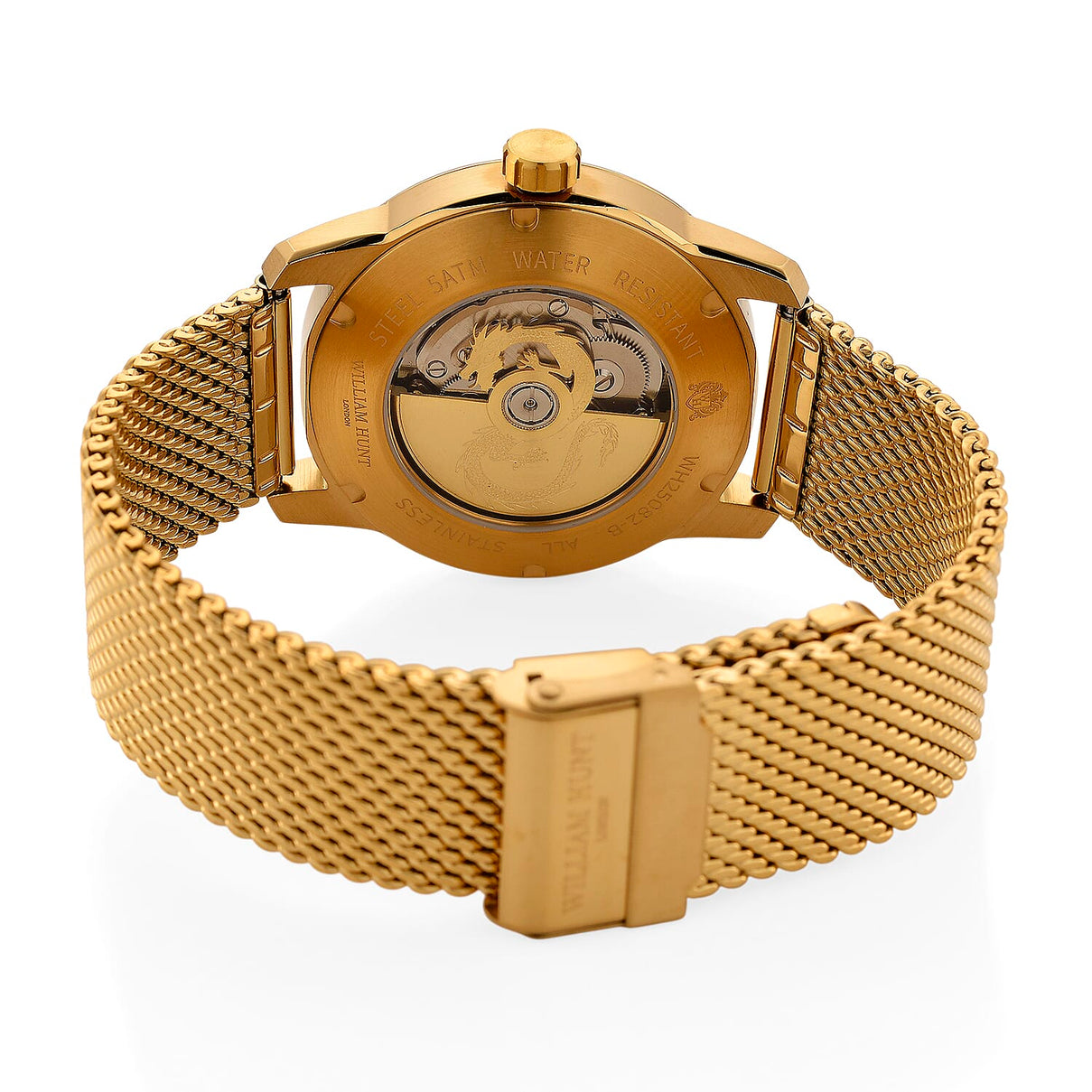Limited Edition William Hunt London Dragon Watch with Automatic Movt. 5 ATM Water Resistancy, Blue Sapphire Crystal Dial and Adjustable Milanese Strap - Gold 8309874 6
