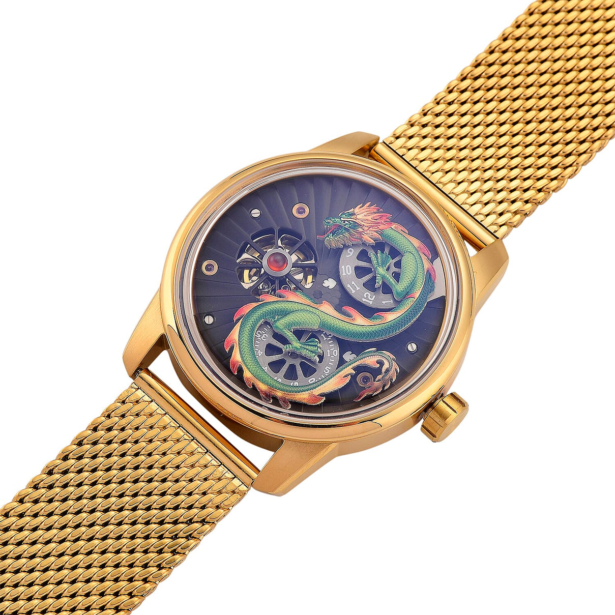 Limited Edition William Hunt London Dragon Watch with Automatic Movt. 5 ATM Water Resistancy, Blue Sapphire Crystal Dial and Adjustable Milanese Strap - Gold 8309874 7