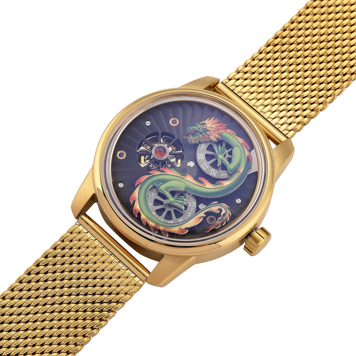 Limited Edition William Hunt London Dragon Watch with Automatic Movt. 5 ATM Water Resistancy, Blue Sapphire Crystal Dial and Adjustable Milanese Strap - Gold 8309874 7