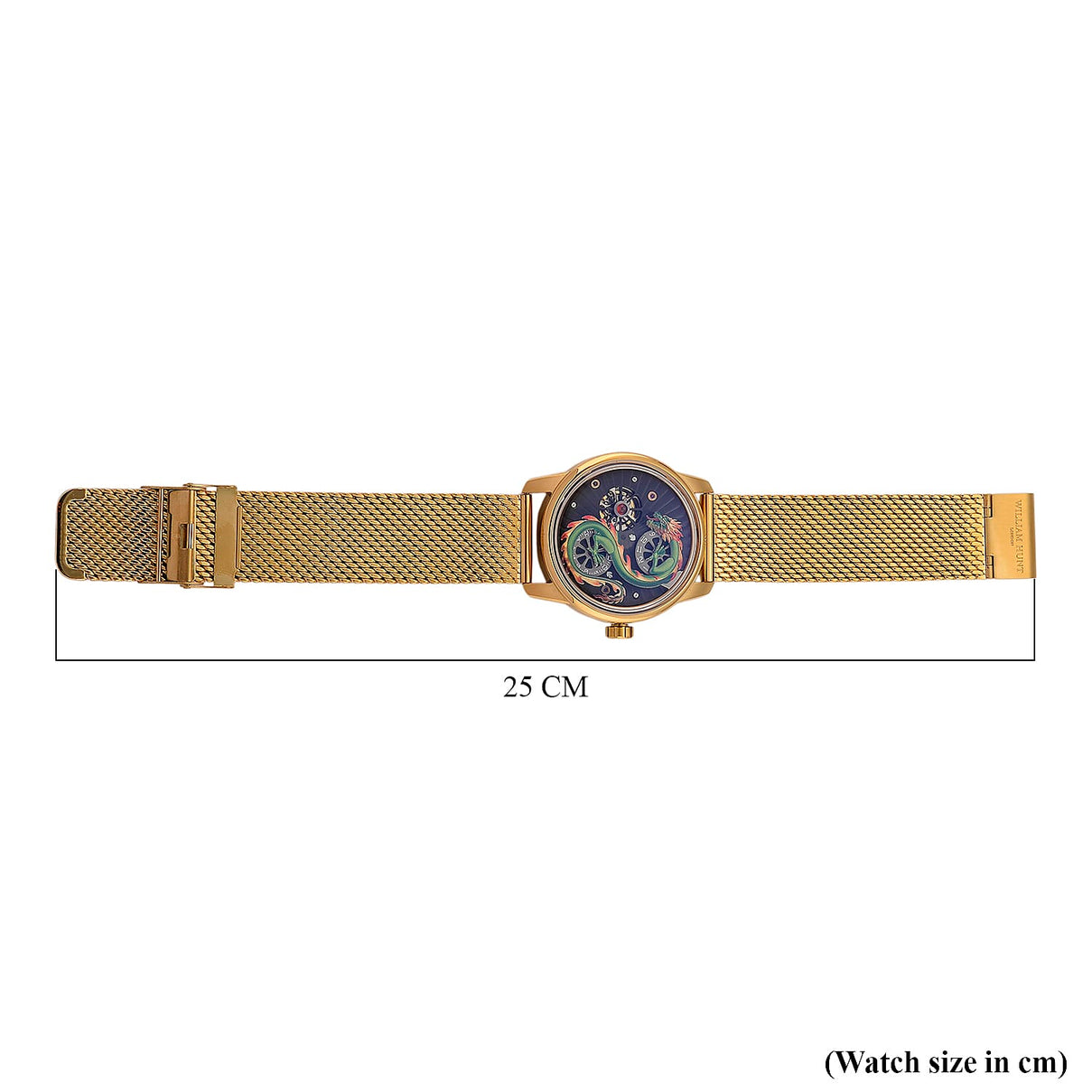 Limited Edition William Hunt London Dragon Watch with Automatic Movt. 5 ATM Water Resistancy, Blue Sapphire Crystal Dial and Adjustable Milanese Strap - Gold 8309874 8