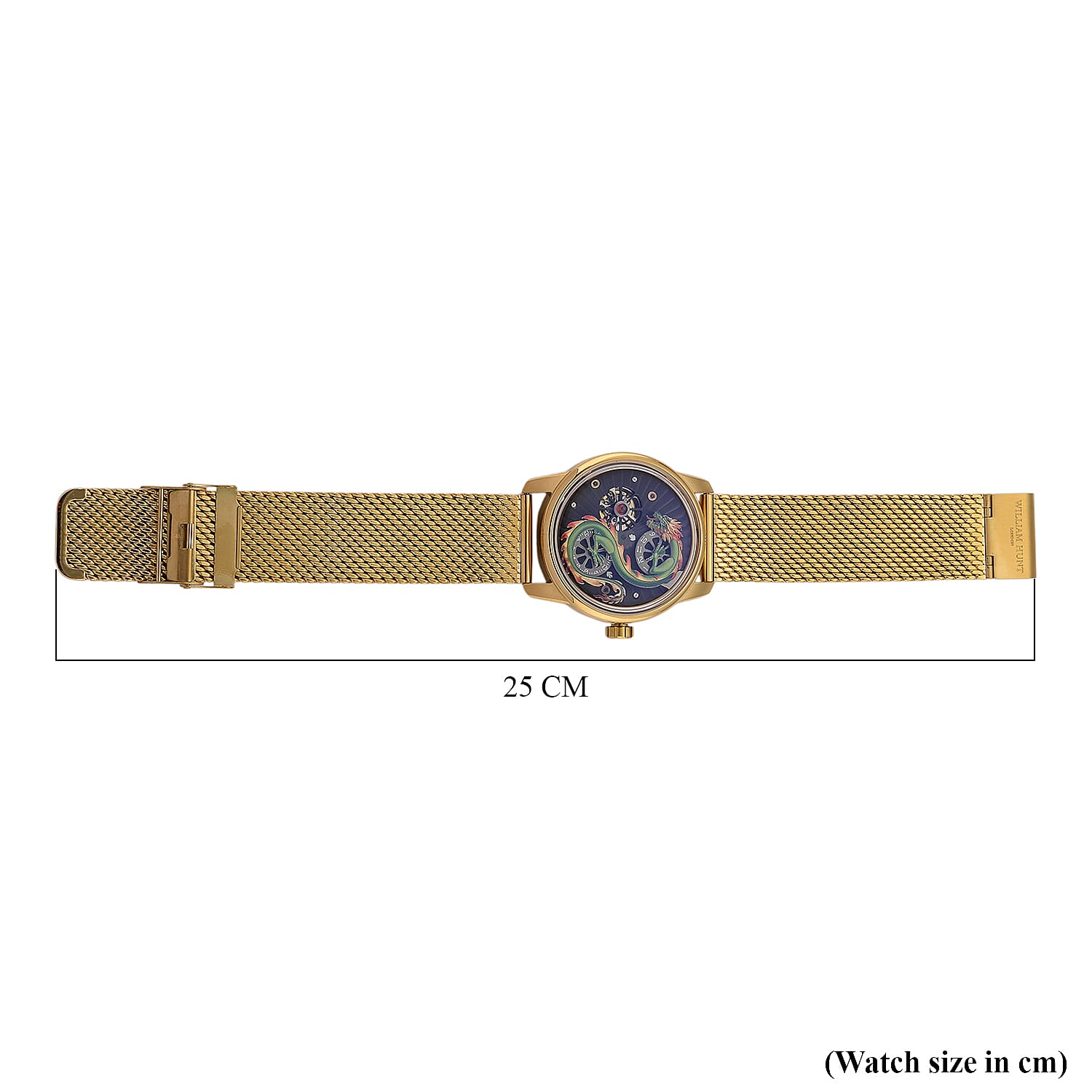 Limited Edition William Hunt London Dragon Watch with Automatic Movt. 5 ATM Water Resistancy, Blue Sapphire Crystal Dial and Adjustable Milanese Strap - Gold 8309874 8