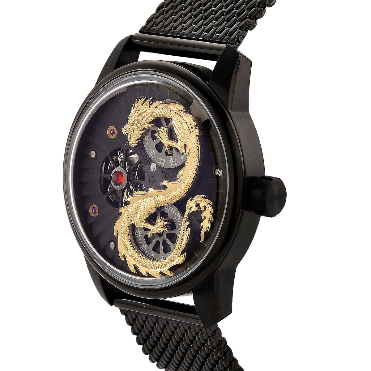 Limited Edition William Hunt London Dragon Watch with Automatic Movt. 5 ATM Water Resistancy, Blue Sapphire Crystal Dial and Adjustable Milanese Strap - Black Gold 8309883 4