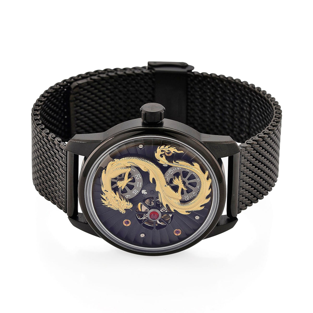 Limited Edition William Hunt London Dragon Watch with Automatic Movt. 5 ATM Water Resistancy, Blue Sapphire Crystal Dial and Adjustable Milanese Strap - Black Gold 8309883 5