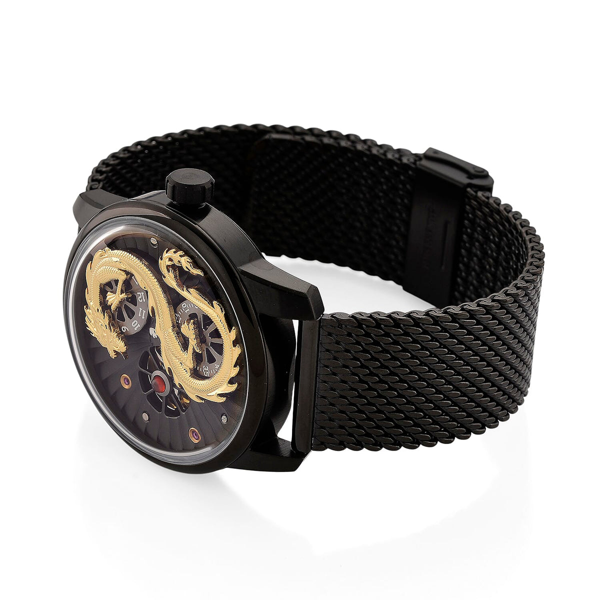 Limited Edition William Hunt London Dragon Watch with Automatic Movt. 5 ATM Water Resistancy, Blue Sapphire Crystal Dial and Adjustable Milanese Strap - Black Gold 8309883 6