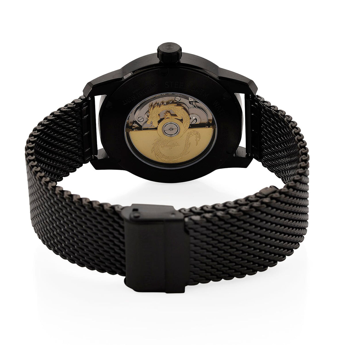 Limited Edition William Hunt London Dragon Watch with Automatic Movt. 5 ATM Water Resistancy, Blue Sapphire Crystal Dial and Adjustable Milanese Strap - Black Gold 8309883 7