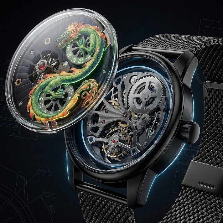 Limited Edition William Hunt London Dragon Watch with Automatic Movt. 5 ATM Water Resistancy, Blue Sapphire Crystal Dial and Adjustable Milanese Strap - Gold 8309874 2