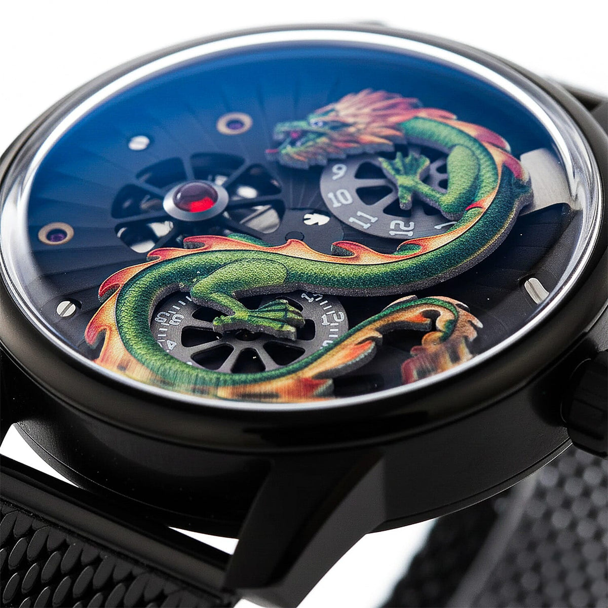 Limited Edition William Hunt London Dragon Watch with Automatic Movt. 5 ATM Water Resistancy, Blue Sapphire Crystal Dial and Adjustable Milanese Strap - Black Neon 8309885 3