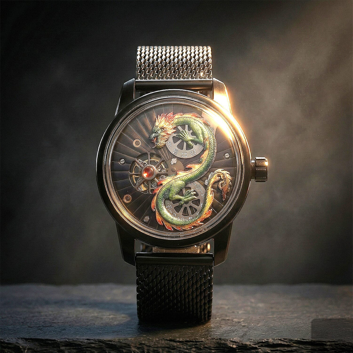 Limited Edition William Hunt London Dragon Watch with Automatic Movt. 5 ATM Water Resistancy, Blue Sapphire Crystal Dial and Adjustable Milanese Strap - Black Neon 8309885 4