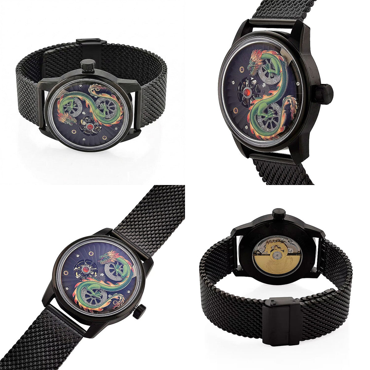 Limited Edition William Hunt London Dragon Watch with Automatic Movt. 5 ATM Water Resistancy, Blue Sapphire Crystal Dial and Adjustable Milanese Strap - Black Neon 8309885 7