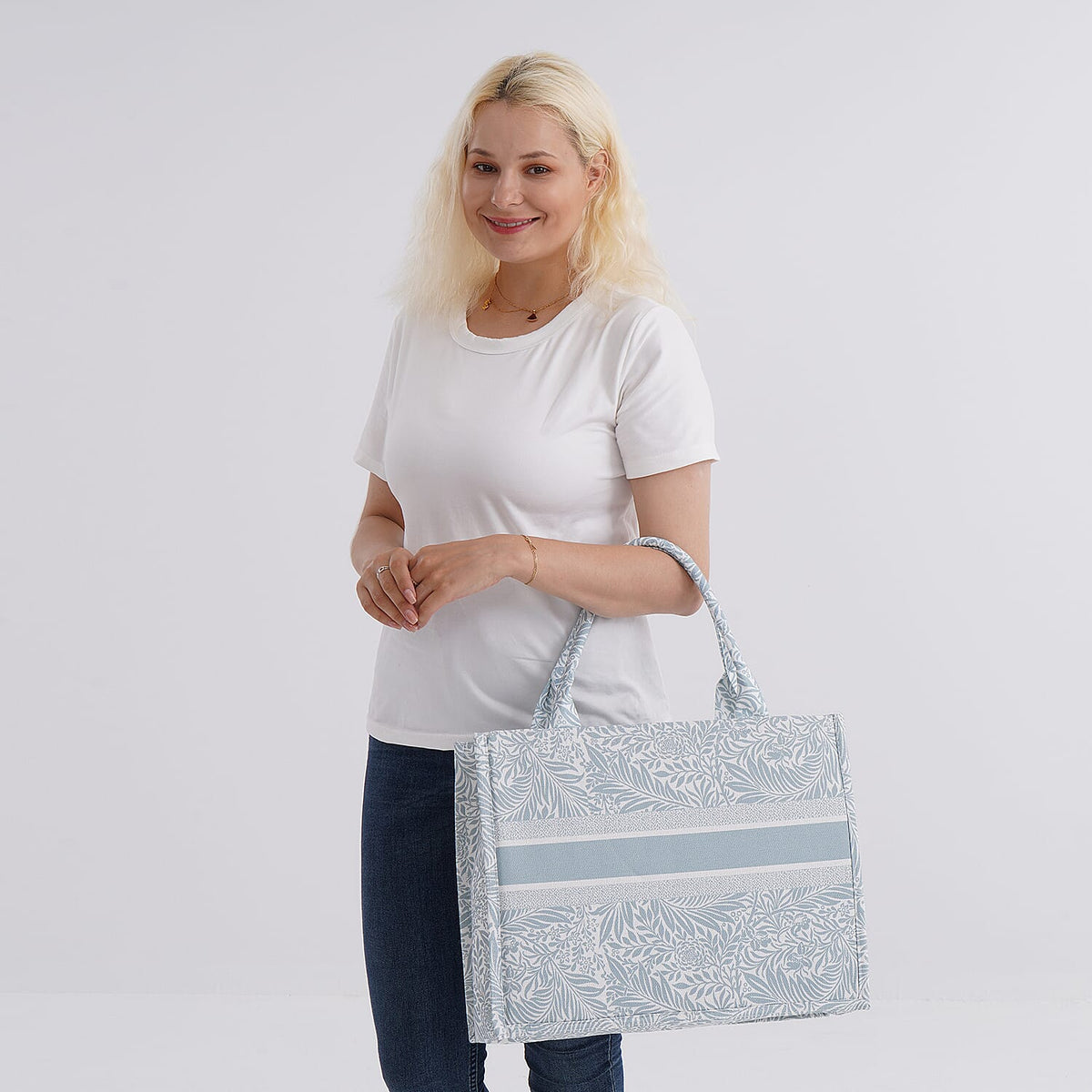 Trendy Leaf Print Linen Tote Bag - Light Green V32582768 4