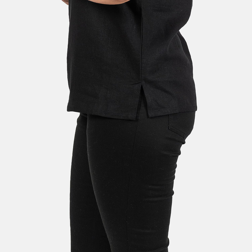 Ladies Crew Neck Linen Top (Size 10) - Black