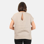 Ladies Crew Neck Linen Top (Size 12) - Stone