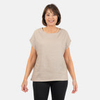 Ladies Crew Neck Linen Top (Size 12) - Stone