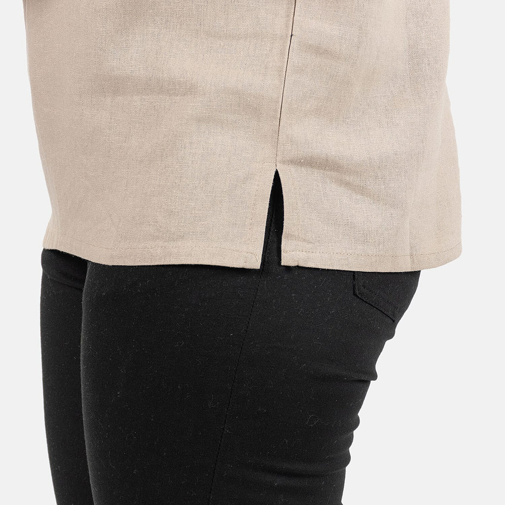 Ladies Crew Neck Linen Top (Size 12) - Stone