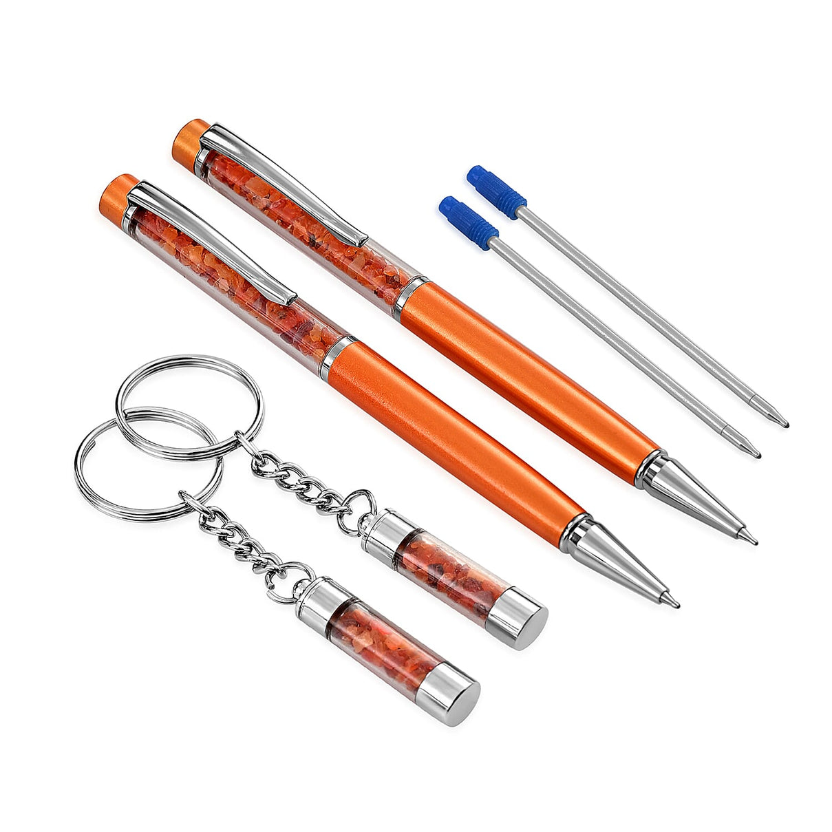 LIVMORE Fire Opal Gemstone Pen Set with 2 Keychains and 2 Refills - Orange 8256423 0