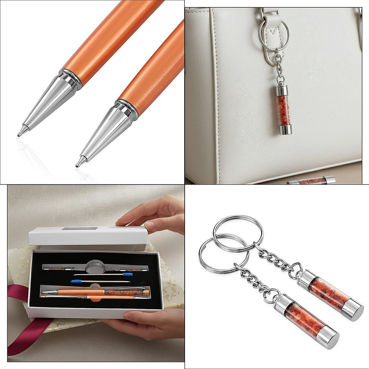 LIVMORE Fire Opal Gemstone Pen Set with 2 Keychains and 2 Refills - Orange 8256423 6