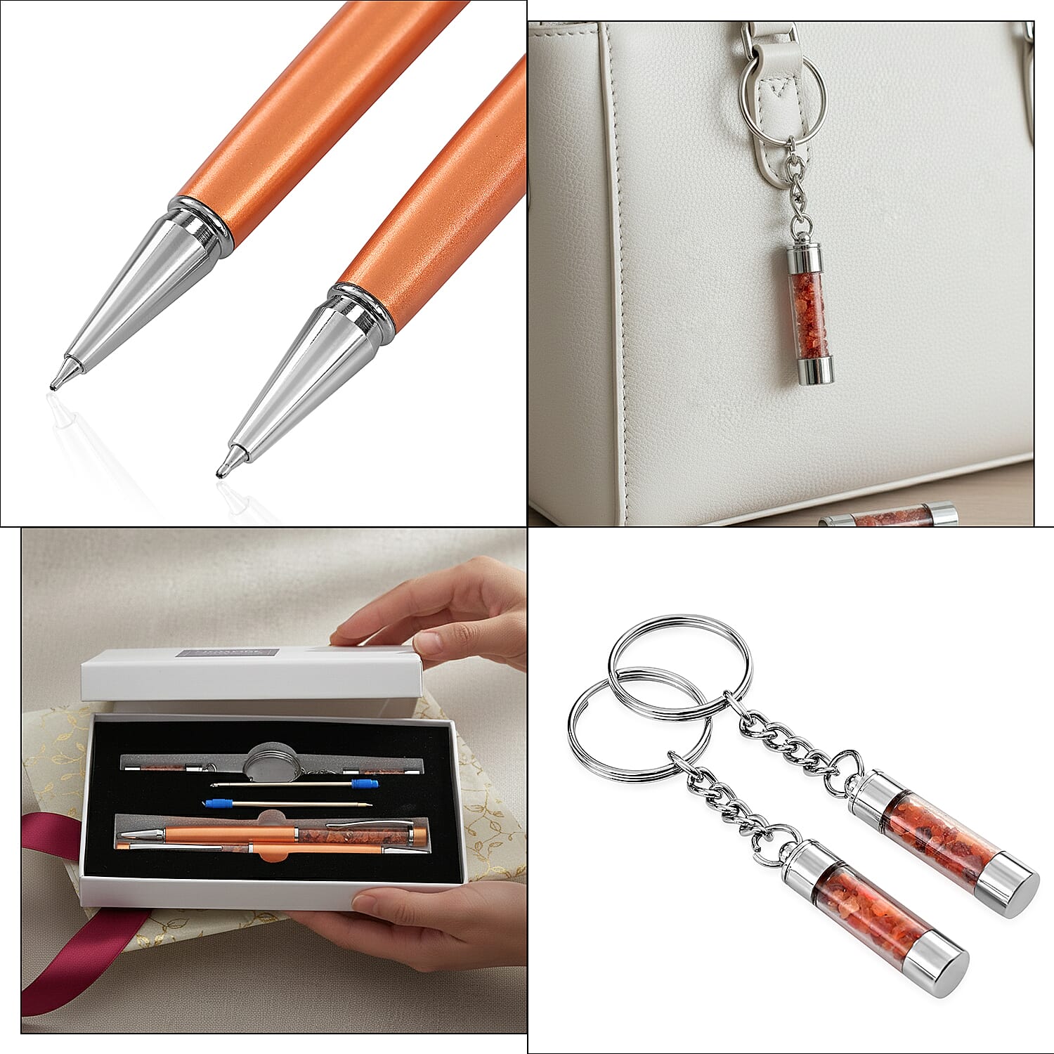 LIVMORE Fire Opal Gemstone Pen Set with 2 Keychains and 2 Refills - Orange 8256423 6